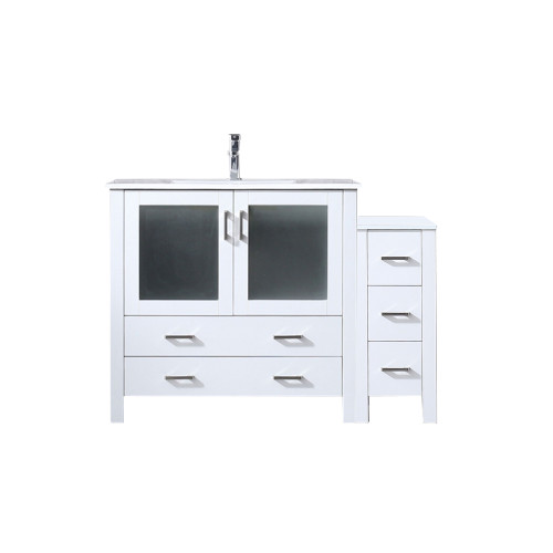 Lexora LVV48S36A601 Volez 48 inch W White Vanity Cabinet with Side Cabinet, White Ceramic Top, and Faucet Set