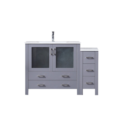 Lexora LVV48S36B601 Volez 48 inch W Dark Grey Vanity Cabinet with Side Cabinet, White Ceramic Top, and Faucet Set