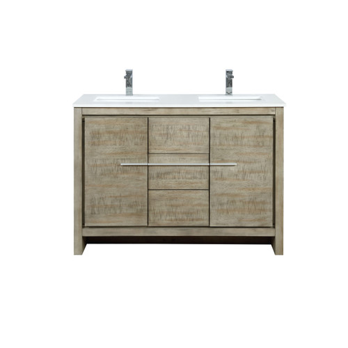 Lexora LLF48SKSOS000FCH Lafarre 48 inch W x 20 in D Rustic Acacia Double Sink Vanity Cabinet, White Quartz Top and Chrome Faucet Set