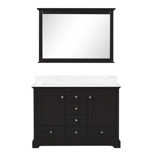 Lexora LD342248DGDSM46 Dukes 48 in. W Espresso Double Sink Vanity Cabinet, Carrara Marble Top, and 46 in. Mirror
