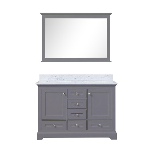 Lexora LD342248DBDSM46 Dukes 48 in. W Dark Grey Double Sink Vanity Cabinet, Carrara Marble Top, and 46 in. Mirror