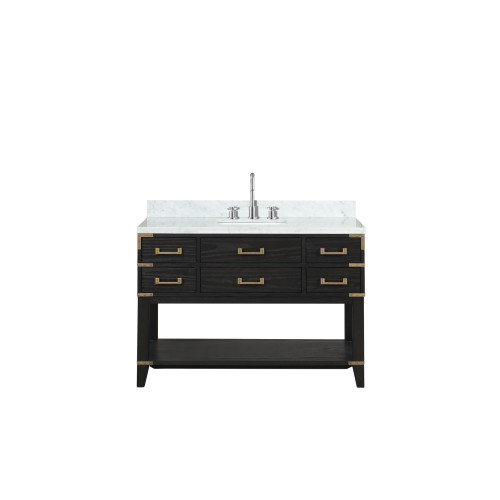 Lexora LVN48SJ101 Norwalk 48 inch W Black Oak Vanity Cabinet, Carrara Marble Top, and Faucet Set