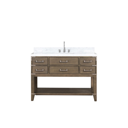 Lexora Norwalk 48 inch W Grey Oak Vanity Cabinet, Carrara Marble Top, and Faucet Set
