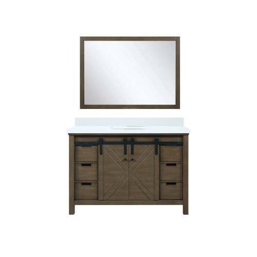 Lexora LVM48SK310 Marsyas 48 inch W Rustic Brown Bath Vanity Cabinet, Cultured Marble Countertop and 44 in Mirror
