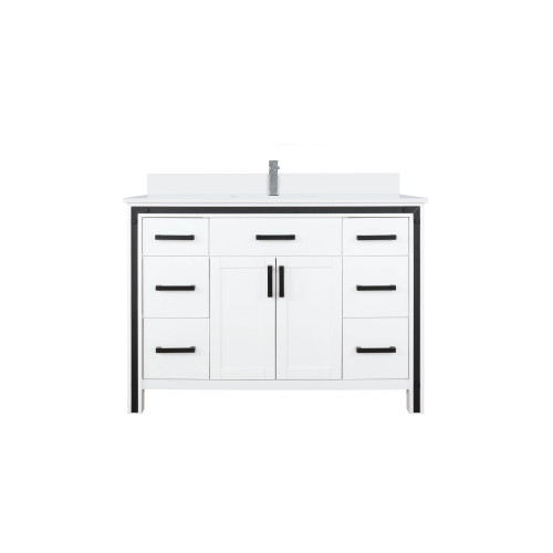 Lexora LVZV48SA201 Ziva 48 inch W White Bath Vanity Cabinet, White Quartz Top and Faucet Set