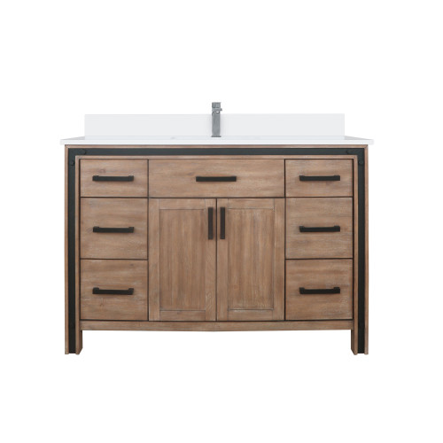 Lexora Ziva 48 inch W Rustic Barnwood Bath Vanity Cabinet, White Quartz Top and Faucet Set