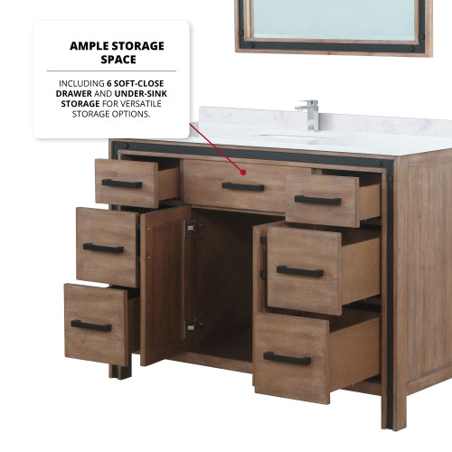 Lexora  LVZV48SN301 Ziva 48 in W x 22 in D Rustic Barnwood Bath Vanity, Cultured Marble Top and Faucet Set