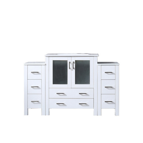 Lexora LVV54S30A600 Volez 54 inch W White Vanity Cabinet with Side Cabinets, and White Ceramic Top