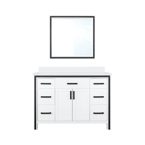 Lexora Ziva 48 inch W White Bath Vanity Cabinet, White Quartz Top and 34 in Mirror