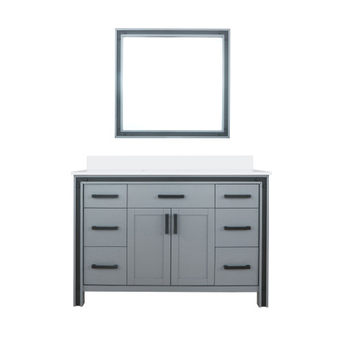 Lexora Ziva 48 inch W Dark Grey Bath Vanity Cabinet, White Quartz Top and 34 in Mirror