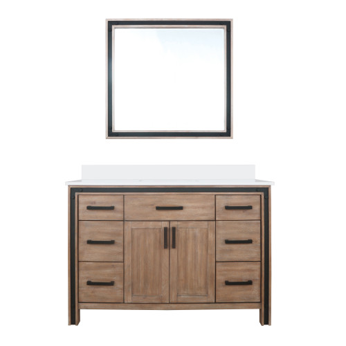 Lexora Ziva 48 inch W Rustic Barnwood Bath Vanity Cabinet, White Quartz Top and 34 in Mirror