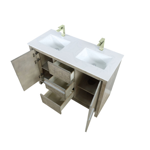 Lexora  LVLF48DRA302 Lafarre 48 in W x 20 in D Rustic Acacia Double Bath Vanity, Cultured Marble Top and Brushed Nickel Faucet Set