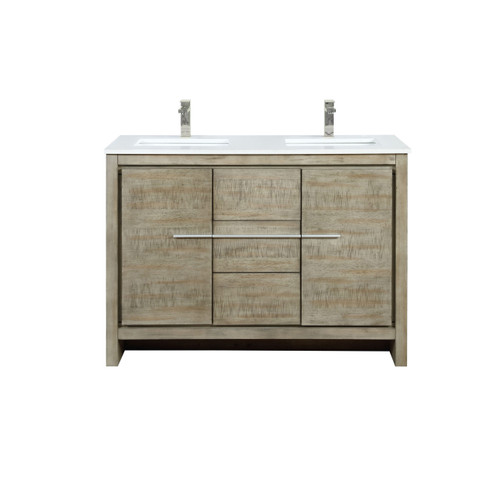 Lexora Lafarre 48 inch W x 20 in D Rustic Acacia Double Sink Vanity Cabinet, Cultured Marble Top and Brushed Nickel Faucet Set