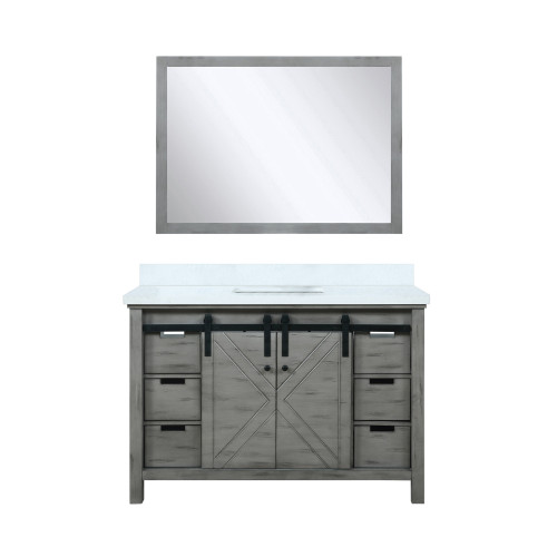 Lexora LVM48SH310 Marsyas 48 inch W Ash Grey Bath Vanity Cabinet, Cultured Marble Countertop and 44 in Mirror