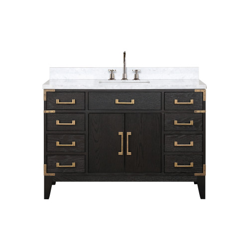 Lexora LVL48SJ101 Laurel 48 inch W Black Oak Vanity Cabinet, Carrara Marble Top, and Faucet Set