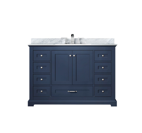 Lexora LVD48SE101 Dukes 48 in. W Navy Blue Vanity Cabinet, Carrara Marble Top, and Faucet Set