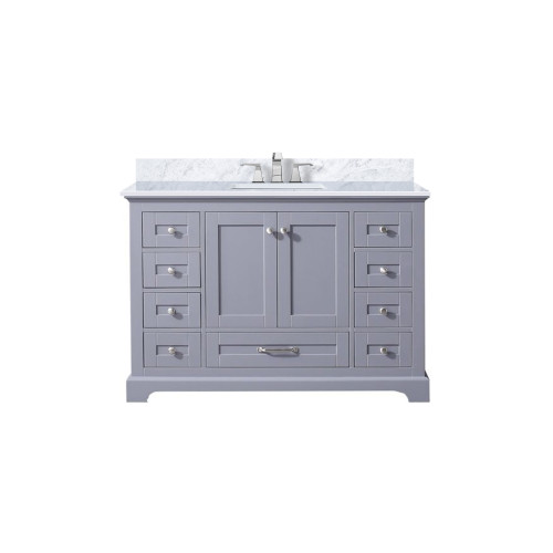 Lexora Dukes 48 in. W Dark Grey Vanity Cabinet, Carrara Marble Top, and Faucet Set