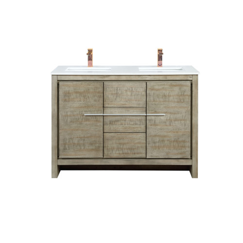 Lexora LLF48SKSOS000FRG Lafarre 48 inch W x 20 in D Rustic Acacia Double Sink Vanity Cabinet, White Quartz Top and Rose Gold Faucet Set