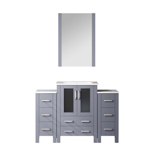 Lexora LV341848SBESM22 Volez 48 inch W Dark Grey Bath Vanity Cabinet with Side Cabinets, White Ceramic Top, and 22 in Mirror