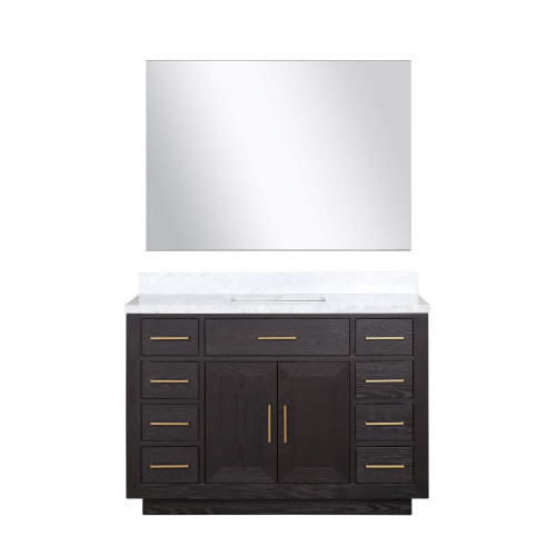 Lexora LVA48SJ110 Abbey 48 inch W Black Oak Vanity Cabinet, Carrara Marble Top, and 46 in Mirror