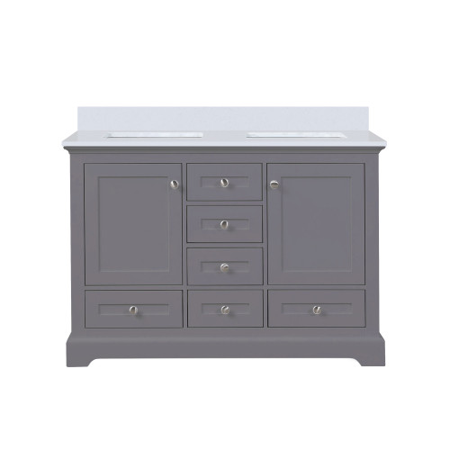 Lexora Dukes 48 in. W Dark Grey Double Sink Vanity Cabinet and White Quartz Top