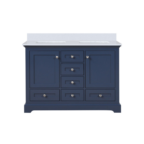 Lexora Dukes 48 in. W Navy Blue Double Sink Vanity Cabinet and White Quartz Top