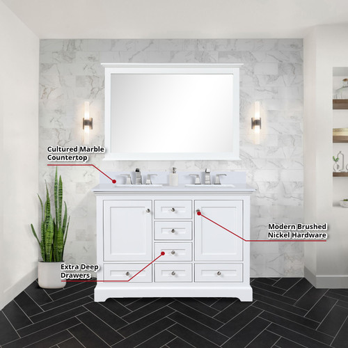 Lexora  LVD48DA300 Dukes 48 in. W x 22 in. D White Double Bath Vanity and Cultured Marble Top