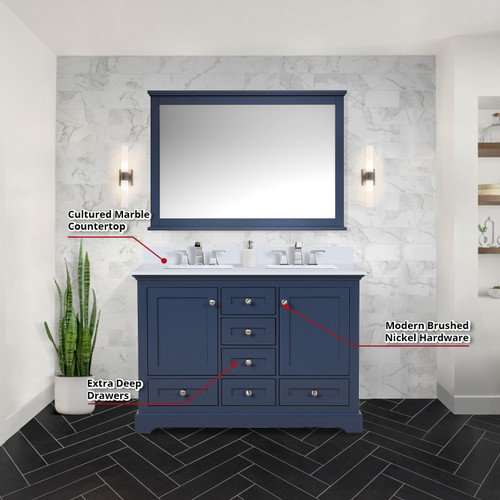 Lexora  LVD48DE300 Dukes 48 in. W x 22 in. D Navy Blue Double Bath Vanity and Cultured Marble Top