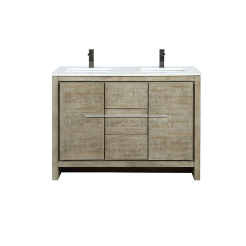 Lexora Lafarre 48 inch W x 20 in D Rustic Acacia Double Sink Vanity Cabinet, Cultured Marble Top and Gun Metal Faucet Set