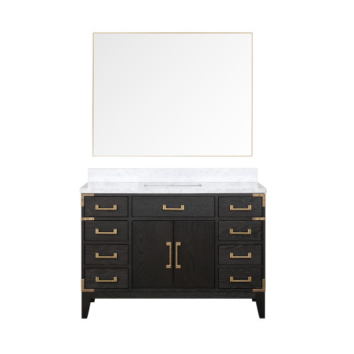 Lexora LVL48SJ110 Laurel 48 inch W Black Oak Vanity Cabinet, Carrara Marble Top, and 46 in Mirror