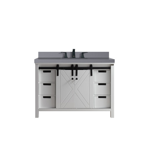 Lexora LVM48SA401 Marsyas 48 inch W White Bath Vanity Cabinet, Grey Quartz Countertop and Faucet Set