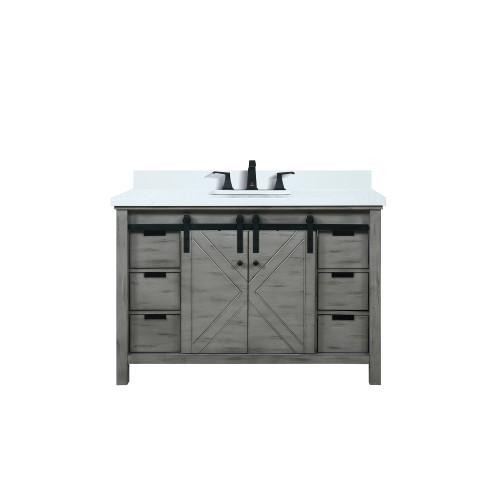 Lexora Marsyas 48 inch W Ash Grey Bath Vanity Cabinet, White Quartz Countertop and Faucet Set