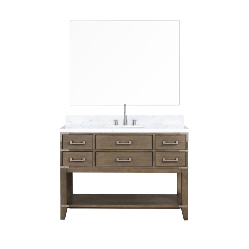 Lexora LVN48SR111 Norwalk 48 inch W Grey Oak Vanity Cabinet, Carrara Marble Top, Faucet Set, and 46 in Mirror