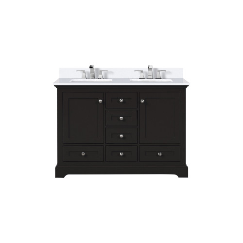Lexora Dukes 48 in. W Espresso Double Sink Vanity Cabinet, Cultured Marble Top, and Faucet Set