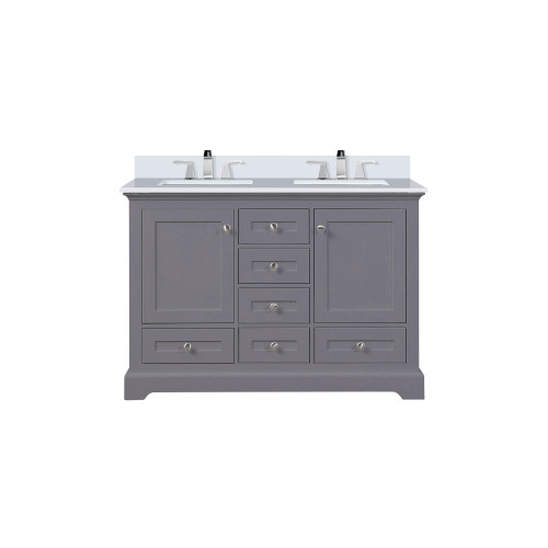 Lexora Dukes 48 in. W Dark Grey Double Sink Vanity Cabinet, Cultured Marble Top, and Faucet Set