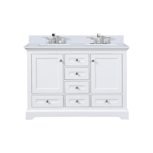 Lexora LVD48DA201 Dukes 48 in. W White Double Sink Vanity Cabinet, White Quartz Top, and Faucet Set