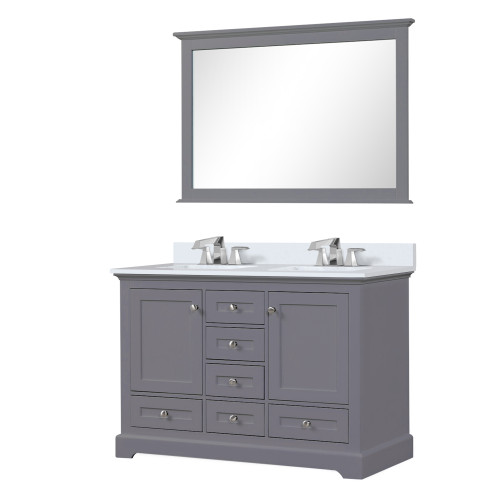 Lexora LVD48DB311 Dukes 48 in. W Dark Grey Double Sink Vanity Cabinet, Cultured Marble Top, Faucet Set, 46 in. Mirror