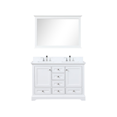 Lexora LD342248DAWQM46F Dukes 48 in. W White Double Sink Vanity Cabinet, White Quartz Top, Faucet Set, 46 in. Mirror