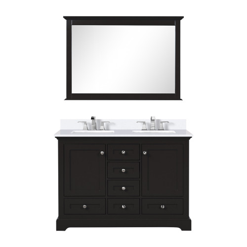 Lexora Dukes 48 in. W Espresso Double Sink Vanity Cabinet, Cultured Marble Top, Faucet Set, and 46 in. Mirror