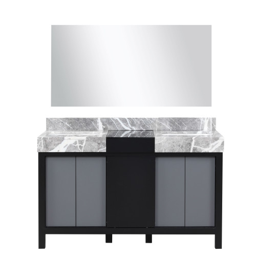 Lexora LZ342255SLISM53 Zilara 55 inch W Black and Grey Double Sink Vanity Cabinet, Castle Grey Marble Top and 53 in Mirror