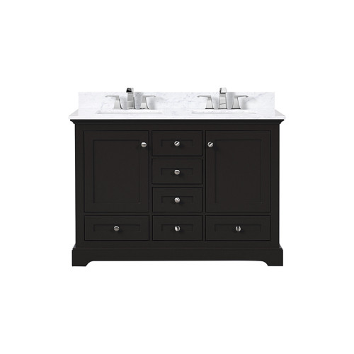 Lexora Dukes 48 in. W Espresso Double Sink Vanity Cabinet, Carrara Marble Top, and Faucet Set