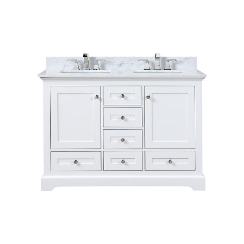 Lexora LVD48DA101 Dukes 48 in. W White Double Sink Vanity Cabinet, Carrara Marble Top, and Faucet Set