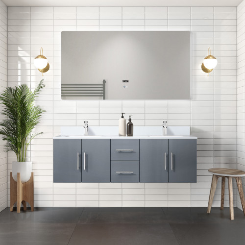 Lexora  LVG60DB200 Geneva 60 in. W x 22 in. D Dark Grey Double Bath Vanity and White Quartz Top