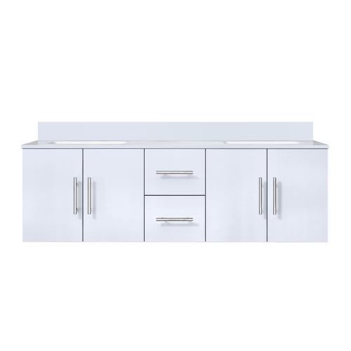 Lexora Geneva 60 in. W Glossy White Wall Mount Double Sink Vanity Cabinet and White Quartz Top