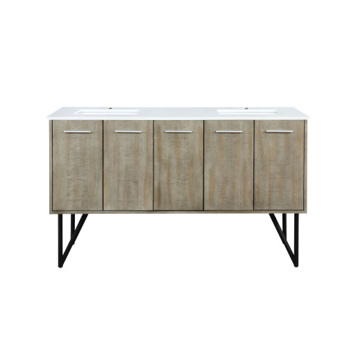 Lexora Lancy 60 inch W x 20 in D Rustic Acacia Double Sink Vanity Cabinet and Cultured Marble Top