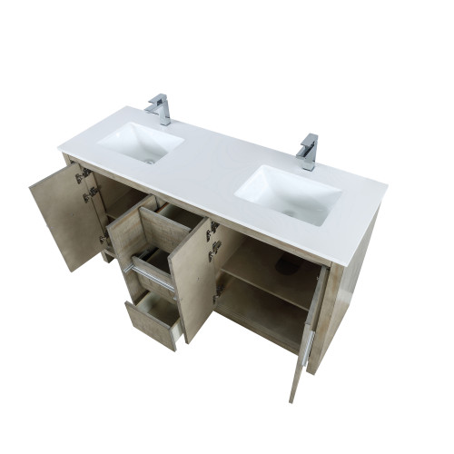 Lexora  LVLF60DRA301 Lafarre 60 in W x 20 in D Rustic Acacia Double Bath Vanity, Cultured Marble Top and Chrome Faucet Set