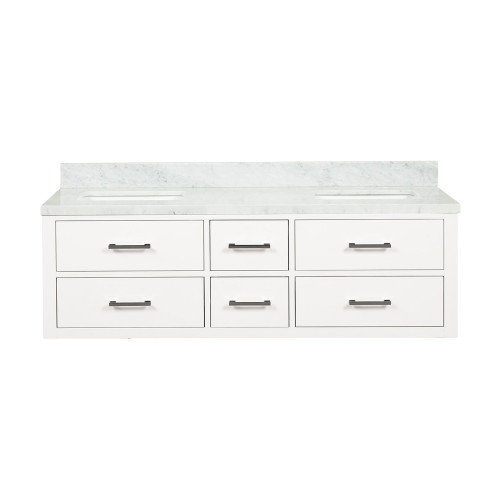 Lexora Castor 60 inch W White Double Sink Wall Hung Vanity Cabinet and Carrara Marble Top