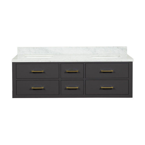 Lexora LVC60DL100 Castor 60 inch W Black Double Sink Wall Hung Vanity Cabinet and Carrara Marble Top