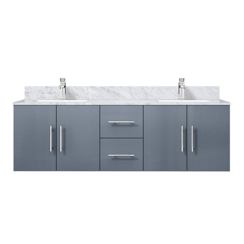 Lexora Geneva 60 in. W Dark Grey Wall Mount Double Sink Vanity Cabinet, Carrara Marble Top, and Faucet Set