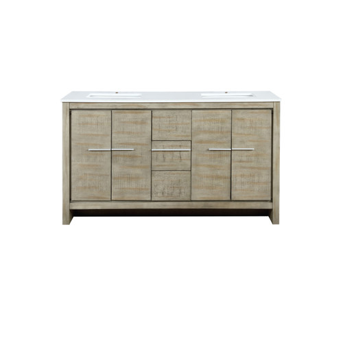 Lexora Lafarre 60 inch W x 20 in D Rustic Acacia Double Sink Vanity Cabinet and White Quartz Top